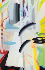 Spencer Sweeney, Self-Portrait Morning Gown, Records, 2019, oil on canvas, 66 x 42 inches (167.6 x 106.7 cm)