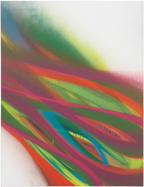 Acrylic on canvas painting featuring overlapping colorful sweeping strokes