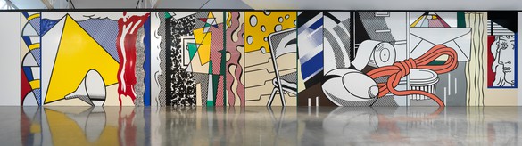 Roy Lichtenstein, replica of Greene Street Mural, 1983 (destroyed) Magna, printed paper, and tape on wall, 18 feet × 95 feet 8 inches (5.5 × 29.2 m), installed at Gagosien, West 24th Street, New York, September 10–October 17, 2015© Estate of Roy Lichtenstein