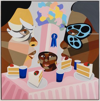 Derrick Adams, Be the Table, 2023 Acrylic on wood panel, in artist's frame, 61 × 61 × 2 ½ inches (154.9 × 154.9 × 6.4 cm)© Derrick Adams Studio