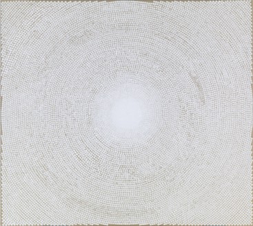 Y.Z. Kami, White Dome, 2016–17 Block ink and acrylic on linen, 63 × 70 inches (160 × 177.8 cm)© Y.Z. Kami