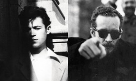 Left: Jordan Belson, Berkeley, California, c. 1946. Photo: courtesy Estate of Jordan Belson. Right: Harry Smith (front) and Lionel Ziprin, New York City, c. 1952. Photo: Joanne Ziprin, courtesy Lionel Ziprin Archives