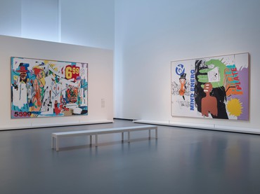 Installation view, Basquiat × Warhol: À Quatre Mains, Fondation Louis Vuitton, Paris, April 5–August 28, 2023. Artwork © Estate of Jean-Michel Basquiat Licensed by Artestar, New York, 2023 and © The Andy Warhol Foundation for the Visual Arts, Inc./Licensed by ADAGP, Paris. Photo: Marc Domage, courtesy Fondation Louis Vuitton