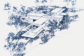 Frank Gehry, Steeves House, perspective from valley side, reproduction of original drawing