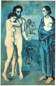 Pablo Picasso, La vie, 1903 Oil on canvas, 77 ⅜ × 50 ⅞ inches (196.5 × 129.2 cm), Cleveland Museum of Art© 2018 Estate of Pablo Picasso/Artist Rights Society (ARS), New York