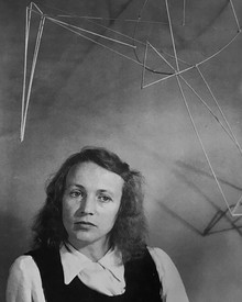 Isabelle Waldberg, with Construction (1943), in her studio, New York, 1943.