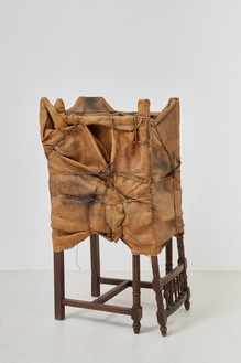 Christo, Two Wrapped Chairs, 1961 2 chairs, fabric, rope, and lacquer, 35 ½ × 18 ⅛ × 15 ¾ inches (90 × 46 × 40 cm)© Christo and Jeanne-Claude Foundation. Photo: Thomas Lannes