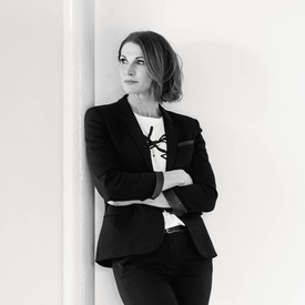 Black and white image of Clare McAndrew