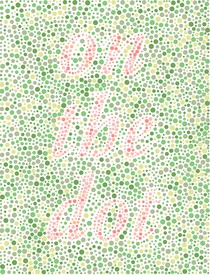 Pink dots that read "On the dot" in the center of a green dot background