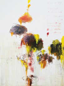 Cy Twombly, Untitled (Say Goodbye, Catallus, to the Shores of Asia Minor), 1994, oil, acrylic, oil stick, crayon, and graphite on three canvases,