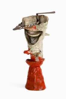 Pablo Picasso, La verre d’absinthe, 1914 Painted bronze in white and red and white metal spoon, 8 ¼ × 5 ½ × 2 ¾ inches (21 × 14 × 17 cm)© 2018 Estate of Pablo Picasso/Artist Rights Society (ARS), New York