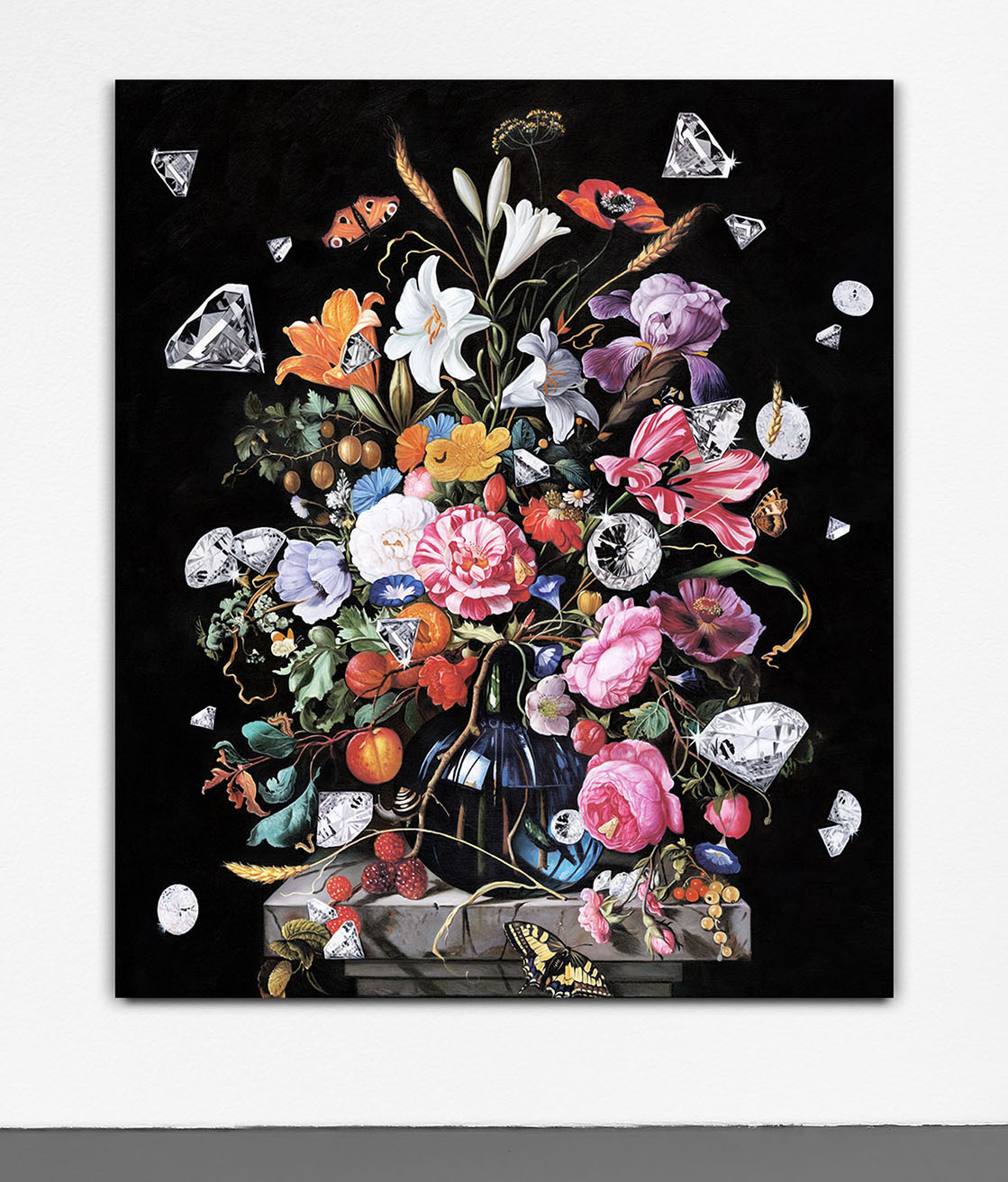 Dan Alva, In Your Face, 2023 Acrylic and collaged fabric on wood panel, 25 × 25 inches (63.5 × 63.5 cm)© Dan Alva Studio