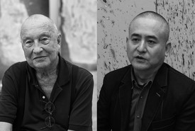 Georg Baselitz and Zeng Fanzhi. Portraits of both artists in black-and-white.