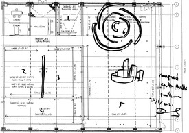 Early preparatory drawing for the installation of Asaase, a sculpture by David Adjaye.