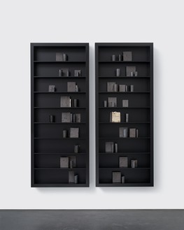 Edmund de Waal, a part of speech, 2023 Porcelain, silver, Cor-Ten steel, tin, aluminum, and glass, in 2 parts, overall: 86 ⅝ × 74 ⅞ × 7 ⅞ inches (220 × 190 × 20 cm)© Edmund de Waal. Photo: Alzbeta Jaresova