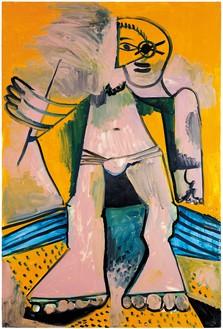 Pablo Picasso, Personnage, August 14, 1971 Oil on canvas, 76 ¾ × 51 ¼ inches (195 × 130 cm)© 2018 Estate of Pablo Picasso/Artist Rights Society (ARS), New York
