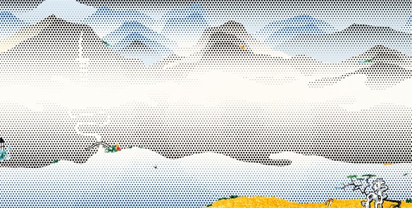 Roy Lichtenstein, Landscape with Scholar’s Rock, 1997 Oil and Magna on canvas, 79 × 156 inches (200.7 × 396.2 cm)© Estate of Roy Lichtenstein