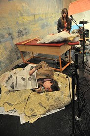 Jim Shaw performing in the exhibition LEFT BEHIND at CAPC musée d’art contemporain de Bordeaux, France, 2010